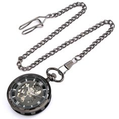 Men's Mechanical Pocket Watch Hand Winding Open Face Design Pendant Chain Gifts Description: Special Appearance: The black/gold pocket watches has without cover, which is fashionable and full of design. Premium Movement: This is a manual mechanical pocket watch, it does not need batteries to work so it is very environmentally friendly. Setting Time: You could pull the crown away from the watch base and turn the crown clockwise until reaching the exact time. High Quality: The case of this pocket watch are made of stainless steel material, which is very durable and not easy to damage or rust and break. Fashion Item: This charming pocket watch is not only used to check the time, it can also be used as an ornament to match your wearing to makes you more attractive. Features: 100% Brand New and Vintage Black Pocket Watch With Skeleton Dial, Formal Metal Pocket Watch With Skeleton Dial, Black Metal Pocket Watch As Gift, Black Metal Pocket Watch Gift, Vintage Black Metal Watch, Vintage Black Stainless Steel Pocket Watch, Black Vintage Stainless Steel Pocket Watch, Black Vintage Metal Watch, Formal Black Stainless Steel Pocket Watch