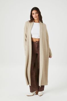 Longline Cardigan Sweater | Forever 21 Trendy Soft Knit Sweater Coat For Layering, Trendy Long Solid Sweater Coat, Trendy Soft Knit Open Front Sweater Coat, Long Casual Sweater Coat For Layering, Casual Long Sweater Coat For Layering, Long Soft Knit Sweater For Loungewear, Fall Knit Sweater Coat For Loungewear, Cozy Long Outerwear For Layering, Cozy Long Spring Outerwear