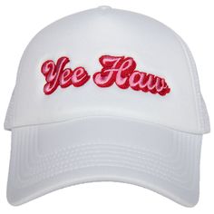 Yee Haw Trucker Hat (All White) Athleisure Accessories, Sassy Sayings, Happy Hat, Women Trucker, Face Patches, Yee Haw, Blue Throws, Mesh Netting, Blue Throw Pillows