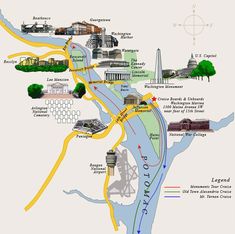 an illustrated map of washington d c showing the location of lincoln memorial and other landmarks