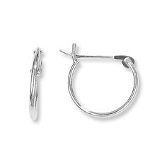 These children's hoop earrings are crafted from polished 14K white gold. The earrings are lightweight and comfortable, fastening with snap-lock backs. Classic Round Clip-on Huggie Earrings, Classic Silver Clip-on Hoop Earrings, Classic Clip-on Huggie Earrings, Classic Sterling Silver Huggie Earrings With Spring Ring Clasp, White Gold Huggie Earrings With Lever Back, Silver Huggie Hoop Earrings Clip-on, Silver Small Hoop Huggie Earrings Clip-on, Silver Clip-on Hoop Huggie Earrings, Silver Hoop Clip-on Huggie Earrings