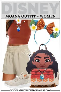 an image of a woman wearing disney mouse ears and holding a handbag with the word moan