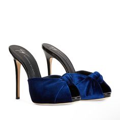 Blue Velvet Effect Knot Detailing. Open Toe Round Toe Slip On Style Branded Leather Insole 120mm High Heel Leather Sole Worn Once Box And Duster Bag Included Smoke Free Pet Free Home #Luxury #Highend Elegant Blue Pointed Toe Sandals, Elegant High Heel Blue Sandals, Elegant Blue Sandals With 4-inch Heel, Elegant Blue Peep Toe Heels, Elegant Blue Open Heel Heels, Chic Blue Heels For Gala, Glamorous Blue Evening Heels, Glamorous Blue Open Heel Heels, Elegant Blue Sandals With Padded Heel