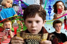 a boy holding up a chocolate bar in front of his face and many other children around him