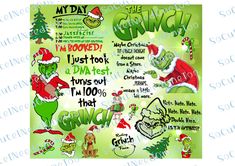 the grinch christmas poster with green background and santa's helper, i'm