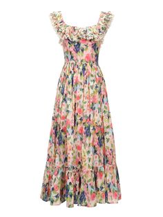 393674757-5 Multicolor Short-sleeve Floral Dress With Ruffles, Multicolor Floral Dress With Ruffles And Short Sleeves, Multicolor Floral Dress With Ruffles, Multicolor Ruffled Dresses For Garden Party, Tiered Floral Print Party Dress, Multicolor Short Sleeve Floral Dress For Party, Multicolor Floral Short Sleeve Party Dress, Multicolor Short Sleeve Floral Party Dress, Floral Ruffled Maxi Dress For Party