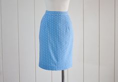 1980s Vintage Blue and White Polka Dot Straight Pencil Skirt size medium Polka Dot Pencil Skirt, Vintage Blue And White, Womens Skirts, 1990s Fashion, 1990's Fashion, 1980s Vintage, Babydoll Dress, White Polka Dot