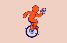 an orange cartoon character is riding on a unicycle