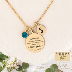 This Mother of the bride "To my mother on my wedding day necklace" is the perfect way to pay homage to your mother on your wedding day, personalized with birthstones this initial necklace makes the perfect sentimental Gift necklace from a Bride.          HOW TO ORDER: 1.Choose your necklace size and finish from the drop-down menu.  2.Choose your desired quantity of birthstones & mini pendants from the drop-down menu. 3.Next, Add your birthstone months or initials in the personalization box.  4.For instance, in the personalization box, you should input "(January initial K)."  5.After entering your chosen initials and birthstones in the personalization box  6.If the offer includes personalized names/ birth flower type your desired outcome personalized box as well.  7.Next, click "Add to cart Customizable Elegant Birthstone Necklace For Mother's Day, Dainty Name Necklace With Initials For Wedding, Personalized Necklaces For Anniversary, Dainty Initials Charm Necklace For Wedding, Silver Round Birthstone Necklace For Wedding, Gold Jewelry With Hallmark For Wedding Gift, Gold Bridal Necklace For Anniversary, Personalized Anniversary Necklace, Birthstone Necklaces For Mother's Day Wedding