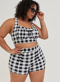 Retro Ultra High-Rise Button 3.5 Inch Swim Short, RETRO GINGHAM Swim Short, High Waisted Swim, Swim Skirt, Swimsuits For All, Matches Fashion, Gingham Print, Retro Chic, Plus Size Swimwear, Swimsuit Tops