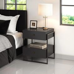 Boyd Sleep Pesaro Modern Two Drawer Nightstand with USB Charging Ports, Metal Frame, Black Storage Table for Bedroom - Walmart.com