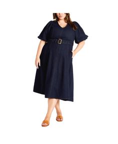 in stock Chic Medium Wash Belted Denim Dress, Chic Belted Denim Dress For Spring, Chic Denim Blue Short-sleeve Midi Dress, Chic Denim Blue Short Sleeve Midi Dress, Chic Denim Blue Dress, Chic Fall Midi Denim Dress, Belted Denim Dress For Day Out, Chic Belted Denim Dress For Day Out, Chic Denim Dress For Dress Down Occasions