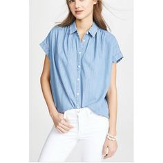 Madewell Chambray Denim Short Sleeve Camp Top Button Down Comfortable Top Shirred Shoulders High Low Hem Small Mark On The Front Of Shirt Approx Measurements: 25” Across Chest High Low Hem 26” Front, 28” Back Light Wash Denim Top For Everyday, Everyday Light Wash Chambray Denim Top, Chic Everyday Denim Top, Summer Denim Top For Everyday, Chambray Denim Top For Workwear, Chambray Denim Top For Summer Workwear, Summer Workwear Chambray Denim Top, Summer Chambray Denim Top For Work, Blue Chambray Tops For Casual Gatherings