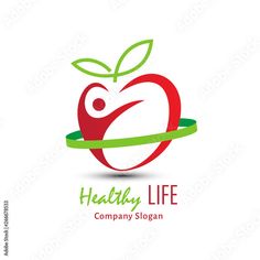 an apple logo with the word healthy life on it's side and leaves in the middle