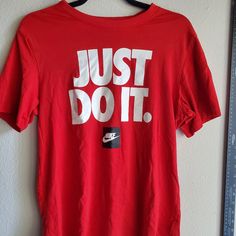 Nike Short Sleeve T Shirt - Size Small - No Damages - "Just Do It" On The Front - See Photos For Measurements - Smoke Free Home *All Items Are Freshly Washed (Except If Item Is Nwt), Pictures Are Taken & Each Item Is Packaged Separately Right Away And Stored Waiting For Your Order. All Hard Goods Are Sanitized. Nike Red T-shirt For Summer, Nike Red Graphic Tee Top, Red Nike T-shirt For Summer, Nike Red Graphic Tee, Tops Nike, Nike Short, Short Sleeve T Shirt, Nike Tops, Just Do It