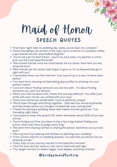 the maid of honn speech is shown in pink and white with flowers on it