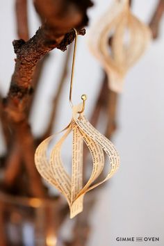 some type of ornament hanging from a tree branch