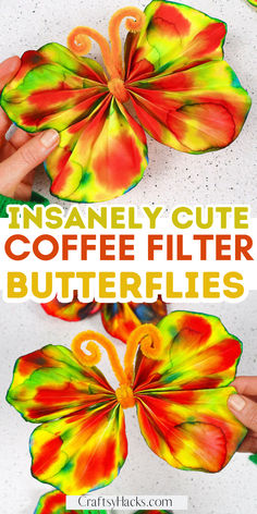 Insanely Cute Coffee Filter Butterflies anyone can make Coffee Filter Crafts For Kids, Coffee Filter Butterflies, Butterfly Crafts Preschool, 2nd Grade Crafts, Coffee Filter Art, Spring Flower Crafts, June Crafts, Kids Budget, Butterfly Craft