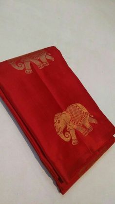 Red elephant block print zari pattu saree Kanchipuram Pattu Sarees, Kanjivaram Sarees Silk, Bridal Sarees South Indian, Pattu Saree Blouse Designs, Silk Sarees With Price, Silk Saree Kanchipuram, Wedding Saree Collection, Modern Saree, Indian Saree Blouses Designs