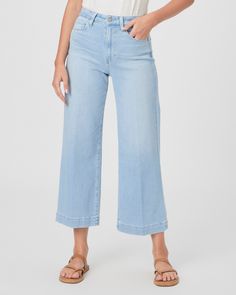 This modern ultra high-waisted wide leg has an easy, relaxed fit and an ankle length silhouette. Cut from our TRANSCEND VINTAGE denim, this bright icy blue wash has the look of authentic vintage denim but is incredibly comfortable with plenty of stretch and recovery. | Anessa Wide Leg Jean - Martini Blue | Size 24 High Rise Wide Leg Pants For Summer, High Rise Wide Leg Pants For Summer Everyday Wear, Summer High Rise Wide Leg Pants For Everyday, Versatile High Rise Summer Flare Jeans, Versatile Mid-rise Flare Jeans For Summer, Versatile High-rise Flare Jeans For Summer, Light Indigo Bottoms For Everyday Spring Wear, Light Indigo Bottoms For Spring, Summer Versatile Relaxed Fit Flare Jeans