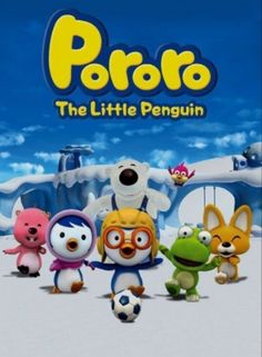 the movie poster for potato the little penguin, featuring five cartoon characters in front of an icy landscape