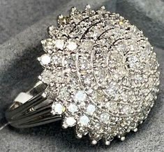 HUGE 14K White Gold Diamond Domed Vintage Cocktail Half-Sphere Ring Size 6.75 | eBay Formal Diamond Dome Ring With Hallmark, Formal Hallmarked Diamond Dome Ring, Estate Diamond Ring For Formal Occasions, Estate Style Round Diamond Cut Jewelry, Formal Estate Round Diamond Ring, Formal Estate Diamond Ring, Collectible Cluster Ring With Brilliant Cut, Estate White Gold Jewelry With Brilliant Cut, Estate Style White Gold Jewelry With Brilliant Cut