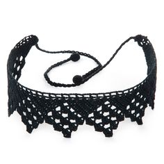 a black crocheted headband with beads