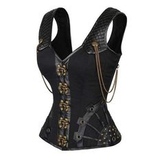 The Steampunk Sexy Black Corset is close to the gothic style. Black, while not bringing hope, brings elegance and sobriety. Take a deep breath: the corset trend is back! This one, close to the strapless, adjustable, is to be worn over a shirt for the most chilly (or modest). The look of this steampunk corset ensures a cosplay or even a sexy evening outfit. The black synthetic leather is comfortable and breathable. This corset is quite rigid and will sheath your waist, in return you will lose mob Gothic Halloween Costumes, Corset Steampunk, Burlesque Corset, Steampunk Top, Mode Steampunk, Steampunk Leather, Vintage Steampunk, Steampunk Corset, Steel Boned Corsets