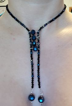 Handmade necklace unique one of a kind necklaces I only make things one time so everything I sell is one of a kind. This is a glass bicon and rondell beaded necklace with black bicon beads, blue accents rondell beads and blue center beads. Very pretty. Beaded Necklace Black, Necklace Unique, Wedding Jewellery Necklace, Necklace Black, Make Things, Blue Accents, Handmade Necklace, Unique Necklaces, Wedding Necklace