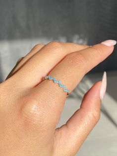 MaterialsGold, Light Turquoise DescriptionUp for sale is a beautiful 14K Gold Zig Zag Turquoise Band. Only in size 6, 7, or 8! Specifications:-Model #: TM024021-Metal Type: Rose, White, or Yellow Gold-Metal Purity: 14K-Gold Weight: 0.98 grams approx. based on ring size-Band Width: 1MM Brief Overview:-Free Sizing W/ Purchase-14 Day Return Policy-Conflict Free Diamonds-Satisfaction Guarantee-Black Velvet Box Included W/ Purchase.Satisfaction Guarantee:David's House of Diamonds is dedicated to brin Light Turquoise, Best Relationship, Conflict Free Diamonds, Zig Zag, Black Velvet, Types Of Metal, Gold Metal, Return Policy, Ring Size