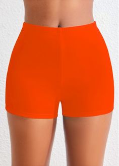 Color:Orange;Size:M;Size:L;Size:XL;Size:XXL; Casual Orange Bottoms, Orange Solid Bottoms For Spring, Orange Solid Color Bottoms For Spring, High Waist Orange Bottoms, Orange Bottoms For Summer, Orange Solid Color Bottoms For Summer, Fitted Short Orange Bottoms, Fitted Short Length Orange Bottoms, Orange Swimwear With Built-in Shorts