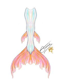 a drawing of a mermaid tail with pink and blue colors on it's side