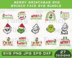 grin face svg bundle for christmas and other holiday designs, including merry grinmas svg