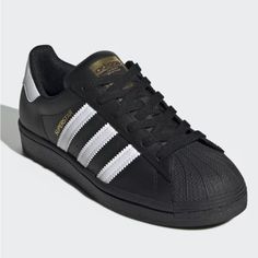 Regular Fit Lace Closure Leather Upper Iconic Leather Trainers For Daily Wear Molded Sockliner Imported Product Color: Core Black / Cloud White / Core Black Product Code: Ef5398 Big Kids Shoes, Color Core, Black Clouds, Shoe Wishlist, White Core, Leather Trainers, Cloud White, Lace Closure, Black Adidas