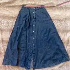 High Rise Denim Skirt. Never Worn. Wide Leg Denim Skirt In Blue, Dark Wash Long Denim Skirt, High Waist Lined Denim Blue Denim Skirt, High Waist Denim Blue Lined Skirt, Denim Lined Skirt In Dark Wash, High Waist Denim Blue Skirt With Lining, Dark Wash Denim Lined Skirt, Dark Wash Denim Skirt With Lining, Light Wash Long Denim Skirt