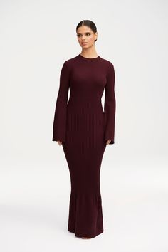 Kourtney Ribbed Knit Maxi Dress - Chocolate Plum Clothing Veiled Winter Maxi, Tie Waist Maxi Dress, Maxi Dress Winter, Dresses Date Night, 2024 Outfits, Knit Wear, Sweater Maxi Dress, Maxi Dress Outfit, Knit Maxi Dress