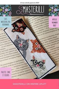 Get creative with this #cat bookmark #crossstitch pattern! Download the PDF #pattern now and make your own bookmark in no time. #DIY #crafts #sewing #easycrossstitch #needlework #beginnerfriendly #xstitch #bookmarkDIY Easy Cross Stitch Patterns