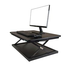 a computer desk with a keyboard and monitor on it's stand, sitting on top of a white background