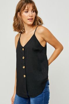 Women's Sleeveless Linen Button Down Tank Top | Boho Clothing – Sophie & Hailee Chic Sleeveless Top With Back Button Closure, Sleeveless Buttoned Tank Top For Beach, Spring Sleeveless Tops With Back Button Closure, Sleeveless Tops With Back Button Closure For Spring, Sleeveless Buttoned Top For Vacation, Sleeveless Tops With Buttons For Vacation, Summer Button Closure Vest For Day Out, Summer V-neck Tank Top With Button Closure, Chic Buttoned Tank Top For Day Out