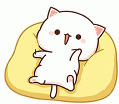 a white cat sitting on top of a pillow