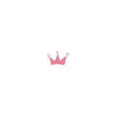 a pink paper crown with hearts on the bottom and one hand in the air, against a white background