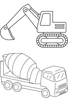 a black and white drawing of a construction truck