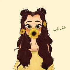 a drawing of a girl with flowers in her hair