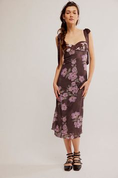 Unleash your inner romantic with the Printed Got Glam Slip in Chocolate Combo by Free People. This delicate and alluring piece is perfect for layering or wearing on its own for a touch of effortless glamour. The double-layered mesh design ensures a... Mesh Slip Dress, Romantic Floral Print, Get Glam, Floral Prints Pattern, Mesh Design, Blouse Dress, Sweetheart Neckline, Lettuce, Midi Length