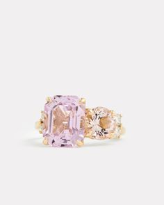 Kunzite Emerald Cut and Morganite Round Ring with Diamonds – Jamie Wolf Luxury Morganite Jewelry With Gemstone Accents, Luxury Pink Cluster Rings, Kunzite Engagement Ring, Kunzite Ring, New York City Ballet, Pink Engagement Ring, Future Engagement Rings, City Ballet, Dream Engagement Rings