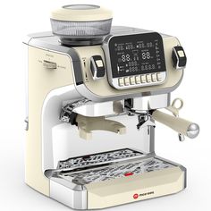 an espresso machine is shown on a white background