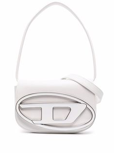 white calf leather logo plaque foldover top with magnetic fastening partitioned compartment single rounded top handle White Bag Outfit Aesthetic, White Diesel Bag, Farfetch Bag, Diesel Clothes, Diesel 1dr, Tas Gucci, Bag Png, Diesel Brand, Diesel Bag