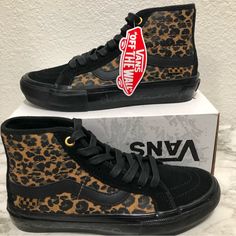 These Sneakers Are New And Comes From A Smoke Free Home Cheetah Print Vans, Leopard Print High-top Leather Sneakers, Leopard Print Lace-up Sneakers For Streetwear, Fall Leopard Print Lace-up Sneakers, High-top Leopard Print Sneakers For Streetwear, Leopard Print High-top Sneakers For Streetwear, Leopard Print Lace-up Sneakers, Vans Brown Sneakers For Fall, Vans Sneakers For Fall