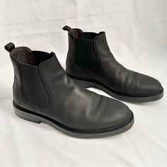 These Italian-Made Chelsea Boots Are In Excellent Condition! Very Lightly Used, No Damage To Be Seen! They Have A Clean, Classic Shape And Are Very High-Quality. Best Part About Them Is That They Are Waterproof!! Nubuck Leather Upper, Leather Lining, And Rubber Sole. Nubuck Leather Is Soft, Velvet-Like Leather That Has Been Treated To Be More Resistant To Wear! These Fit True To Size. Rugged Black Chelsea Boots For Outdoor, Classic Waterproof Workwear Boots, Business Black Chelsea Boots With Suede Lining, Classic Waterproof Business Boots, Classic Black Chelsea Boots With Suede Lining, Winter Black Chelsea Boots With Suede Lining, Waterproof Chelsea Boots With Round Toe For Outdoor, Classic Waterproof Work Boots, Black Slip-on Boots For Business