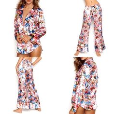 Mary Katrantzou For Victoria’s Secret Vs Special Edition Satin Pj Pajama Set 2018 Fashion Show Floral:Pink Stripe Blue Green Red Satin Silk Feel Xs Button Down Top Xs Drawstring Wide Leg Pants Inseam 31 Nwt Have Sweet Dreams With These Pajamas Mary Katrantzou By Victoria's Secret. Turn Up The Drama In Our Ultra-Luxe Satin Pj, With A Smooth Button-Up Top And Drawstring Wide Pants. Vivid Botanicals And Our Signature Stripe Unite In A Kaleidoscope Of Color On Smooth Satin. Elastic Drawstring Waist Spring Printed Sets For Sleepovers, Printed Sets For Spring Sleepover, Printed Sets For Spring Sleepovers, Spring Printed Sleepover Sets, Multicolor Lounge Sets For Spring, Multicolor Lounging Sets For Spring, Floral Print Lounging Sets For Spring, Spring Floral Print Lounging Sets, Floral Print Loungewear Sets For Spring